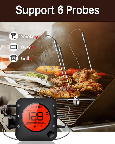 BFOUR Meat Thermometer Wireless Bluetooth, LCD Digital Meat Thermometer with Dual Probe, Wireless Remote BBQ Thermometer for Smoker Kitchen Cookin...