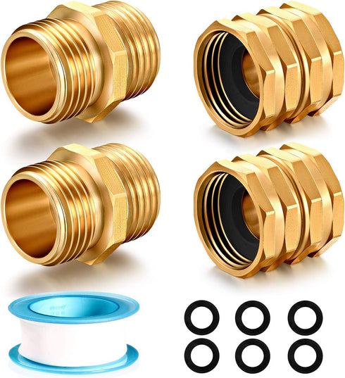 Solid brass Garden Hose Fittings Connectors Adapter Heavy Duty Brass Repair Male to Male, Female faucet leader coupler dual water hose connector (...