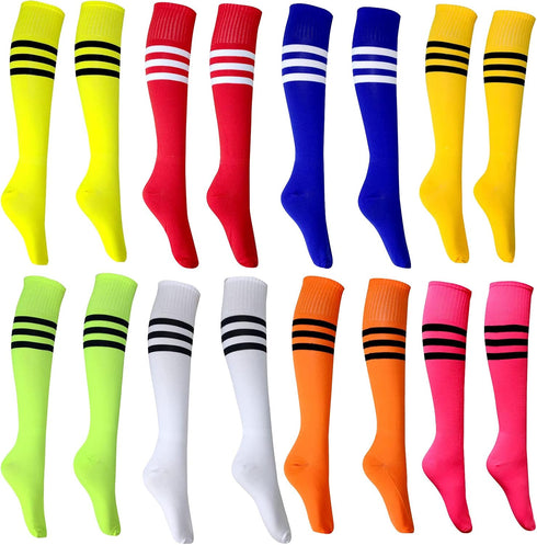 Neon Knee High Socks, 8 Pairs Striped Tube Sock Athletic Baseball Basketball Dance Neon Colored Soccer Socks for Adult Girls Women Youth, 8 Colors...