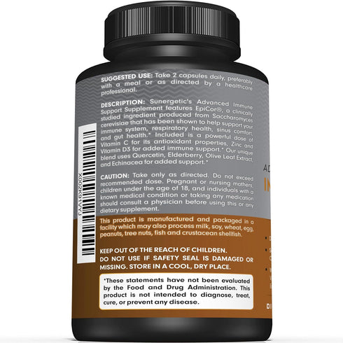 Premium Immune Support Supplement – Daily Immune Supplement for Respiratory, Sinus & Gut Health - with Epicor, D3, Vitamin C, Zinc, Elderberry, Ol...