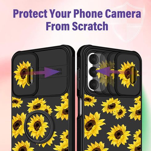 (2in1 for Samsung Galaxy A13 5G Case for Women Sunflower Cute Girls Phone Cover Floral Flower Girly Aesthetic Sun Flower Design with Camera Cover ...