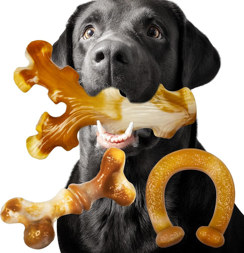 Apasiri Dog Toys, 3-Pack Indestructible Dog Chew Toys for Aggressive Chewers, Bacon Flavored Tough Dog Bones Chew Toys for Super Chewer, Tough Dog...
