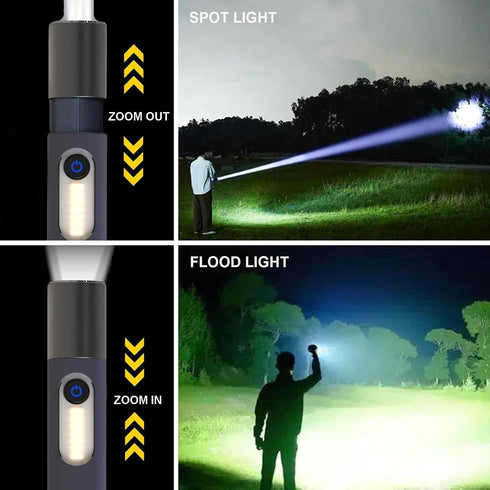 Zoomable LED Flashlights Powerful with COB Sidelight & Hook, 4 Modes 1000 Lumens, IPX4 Waterproof & Type-C Tactical Small Lantern Flashlights for ...