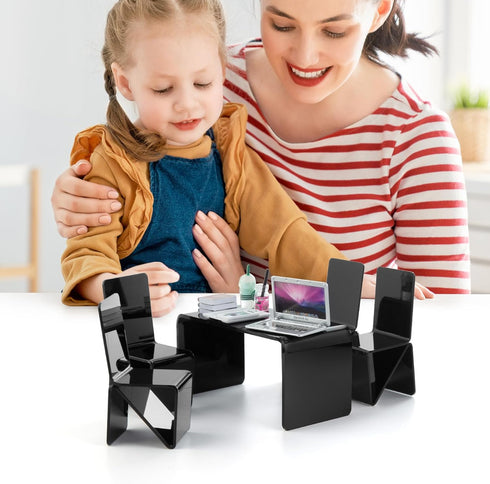 16Pcs Miniature Laptop Computer Tablet Toy Phone Pad and Coffee Juice Doll Accessories Mini Chairs and Table Glasses Headset Drink Playset Girl Sm...