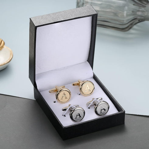 ORAZIO 2 Pairs Cufflinks for Men Stainless Steel Personalized Initial Cufflinks Silver Gold Engraved Cuff Links Alphabet Letter A-Z with Gift Box ...