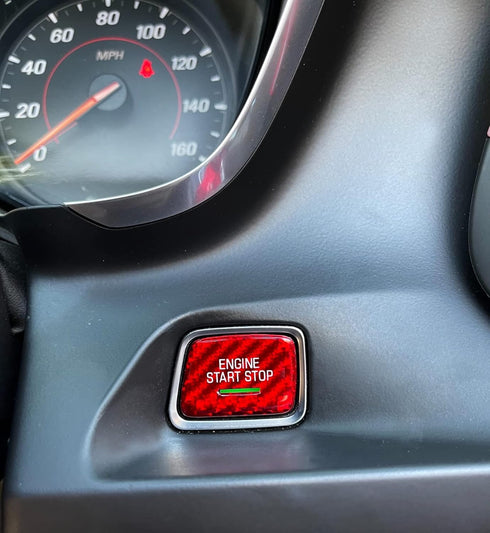 iJDMTOY Gloss Red Real Carbon Fiber Keyless Engine Start/Stop Push Start Button Cover Compatible with 2016-up Chevrolet Camaro...