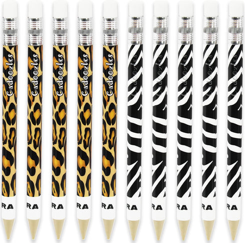 Zebra Cadoozle Mini Mechanical Pencil - 0.7mm Lead - Novelty Zebra & Cheetah Animal Print - Pack of 10...