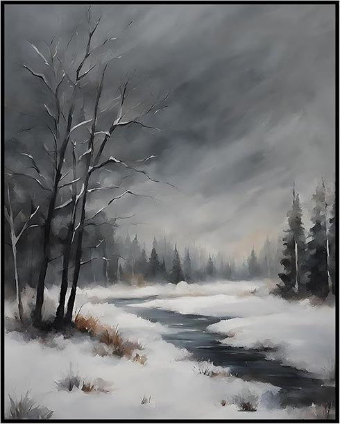 Posterizer 1 pcs-beautiful scenary of snowy winter in oil painting style-10-Landscape & Nature Art-GIft for Men Women Teens-Dining Room Decor- unf...