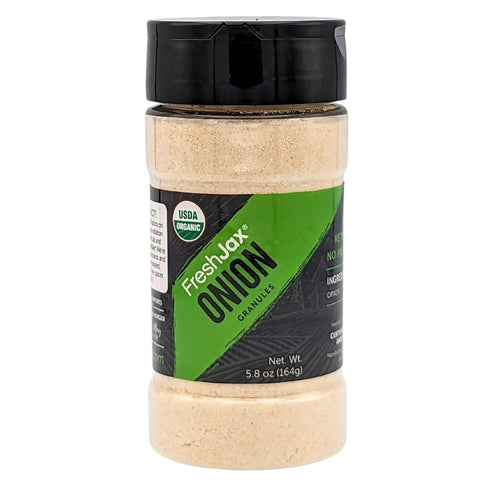FreshJax Organic Onion Granules (5.8 oz Large Bottle) Certified Organic, Non GMO, Gluten Free, Keto, Paleo, No Preservatives Granulated Onion | Ha...