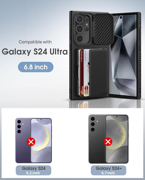 Vihibii for Samsung Galaxy S24 Ultra Case Wallet with Card Holder (4 Cards) & Stand & Camera Protective Cover, Hard Back Soft Edge Shockproof Kick...