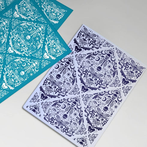 OLYCRAFT 4x5 Inch Skull Brocade Clay Stencils Skull Non-Adhesive Silk Screen Stencil Vintage Pattern Clay Silk Screen Reusable Mesh Transfer for P...