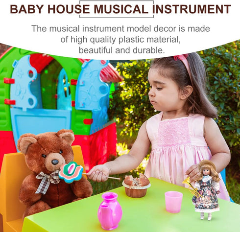 Balacoo 4Pcs Mini Plastic Musical Instrument Dollhouse Trumpet Saxophone Miniature Dollhouse Model Gold Christmas Tree Hanging Decor...