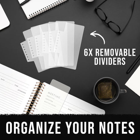 Meeting Notebook with Removable Dividers, Gold Spiral, Hard Cover, Action Items, Back Pocket, 120 Pages...