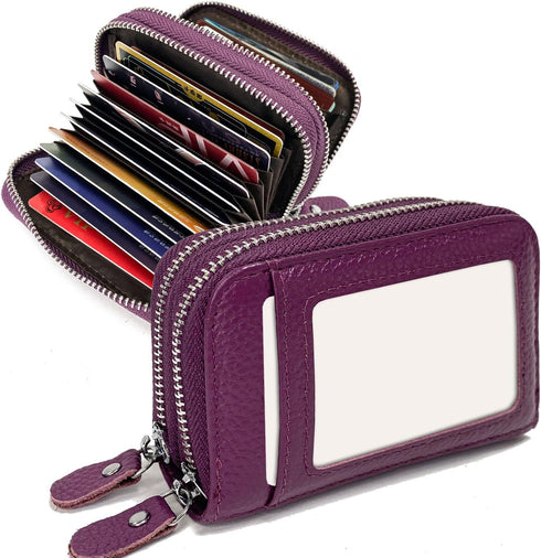 RFID Credit Card Holder, Small Leather Zipper Card Case Wallet for Women and ID Window Coin Pouch Security Travel Wallet (PURPLE)...