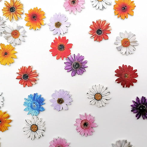 100Pcs Wood Daisy Buttons Painted Wooden Flower Buttons for Crafts Sunflower Wood Buttons 2 Holes Flatback Flower shaped Buttons...