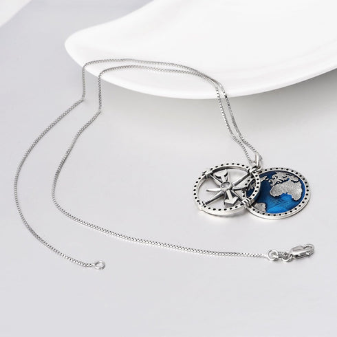 YFN Compass Pendant Necklace Sterling Silver Navy Anchor Travel Map Necklace for Women Men 18"...