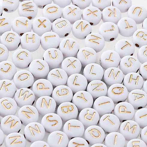 500 Pcs Acrylic Alphabet Letter Beads Rose Gold On White Name Bracelets for Jewelry Making (goldonwhite) (Rosegold)...
