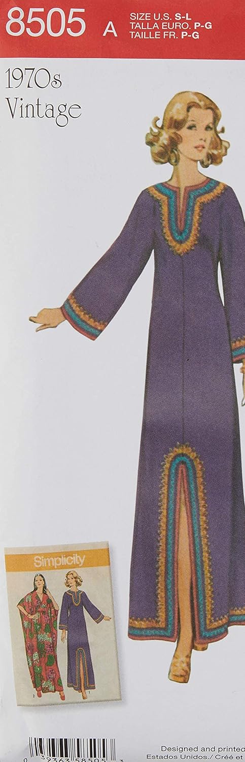Simplicity US8505A 1970's Vintage Fashion Women's Ankle Length Caftan Sewing Pattern Kit, Code 8505, Sizes 10-20...