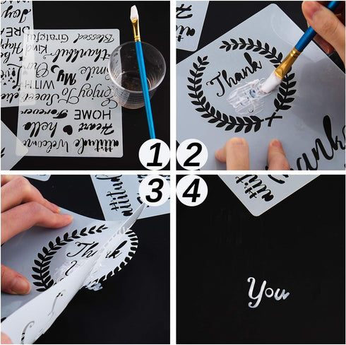 AIEX 4Pcs Plastic Stencils Journal Stencils Template for Drawing Painting on Wood Furniture Paper Window Wall, Including 2Pcs Thank You Stencils a...
