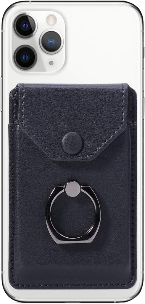 Ring Stand Stick on Wallet Cell Phone Slim Leather Wallet Stick on Wallet Credit Card RFID Blocking Sleeve Black...