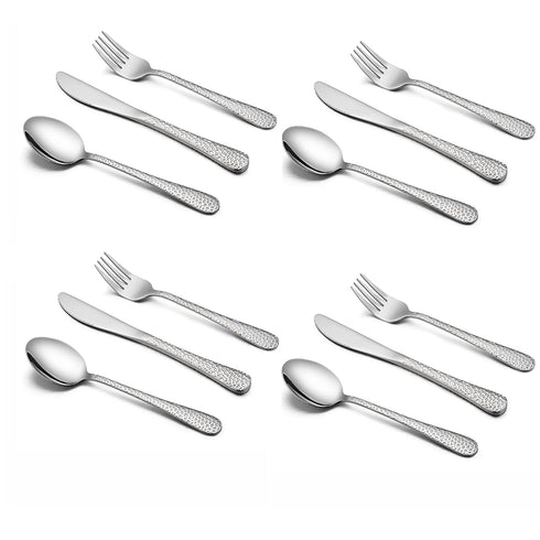 12-Piece Toddler Kids Silverware Set, HaWare Stainless Steel Hammered Flatware Cutlery, Children Tableware Includes 4 Spoons 4 Forks 4 Butter Kniv...