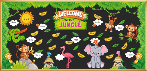103 Pcs Jungle Bulletin Board Set Welcome to The Jungle Animal Bulletin Board Decorations Monkey Elephant Forest Cutouts Educational Classroom Wal...