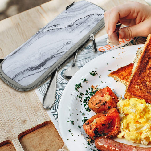 CM Reusable Portable Travel Tableware Carrying Bag Storage Case Cutlery Flatware Organziers for Straw Spoon Fork Chopsticks Utensil Holder (Marble...