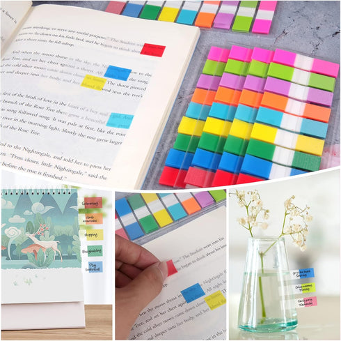 Sticky Tabs,moinkerin 900 Pieces Transparent Sticky Notes Book Tabs PET Multicolor for Bookmarks,Studying,Office,School Planner Memo...