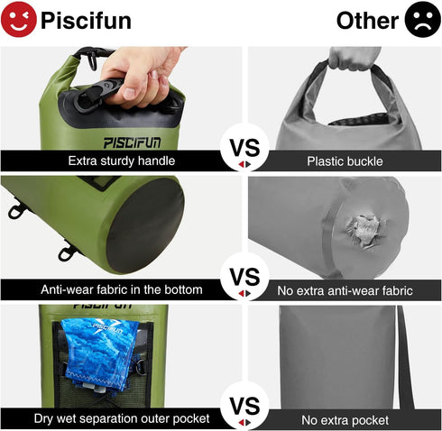 Piscifun Dry Bag, Waterproof Floating Backpack 5L/10L/20L/30L/40L, with Waterproof Phone Case for Kayking, Boating, Kayaking, Surfing, Rafting and...