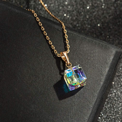 EVEVIC Austrian Crystal Cube Pendant Necklaces for Women 14K Gold Plated Hypoallergenic Dainty Jewelry...