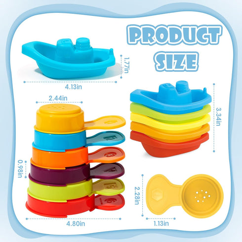 Bath Toys Floating Boats with Bathing Spoon, 11 Pack Water Table Bathtub Bath Toy, Water Toys for toddlers 1-3, Baby Pool Toys, Stackable Toys for...