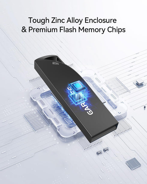 16GB USB Flash Drives 5 Pack Waterproof Metal USB Memory Stick Slim USB 2.0 Flash Drive, Portable Pen Drive Thumb Drive with Keychain Hole Jump Dr...