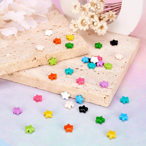 44Pcs Colorful Star Beads Spray Painted Star Alloy Spacer Beads Candy Color Pony Beads 7x8mm 11 Colors for Necklace Bracelet Earring Jewelry Makin...
