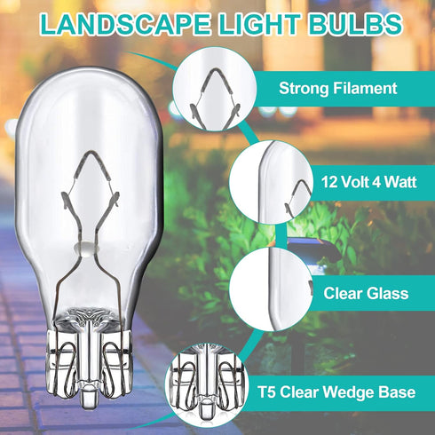 4W 12V T5 Light Bulbs for Landscape Light Bulbs/ Wedge Base Low Voltage Lights Bulbs/ Garden Light Bulbs/ Deck Light Bulbs/ Yard Light Bulbs/ Mali...