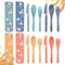 4 Sets Travel Utensils with Case - Cute Rabbit Pattern, Wheat Straw Reusable Utensils Set with Case Portable Utensils Set with Case for Travel Pic...