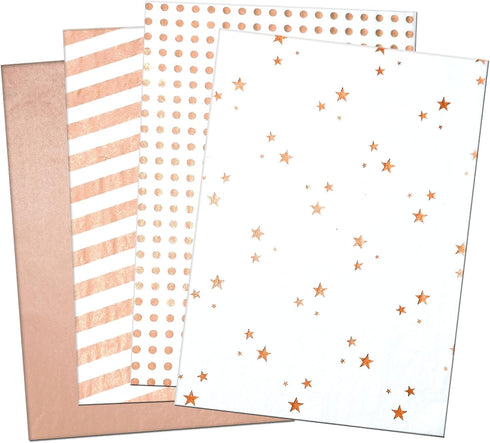 LIAPAWPAW Wrapping Tissue, 40 Sheets Metallic Rose Gold Gift Tissue Paper for Gift Bags & Packaging, Cute Star Polka Dot Striped Art Tissue for Bi...