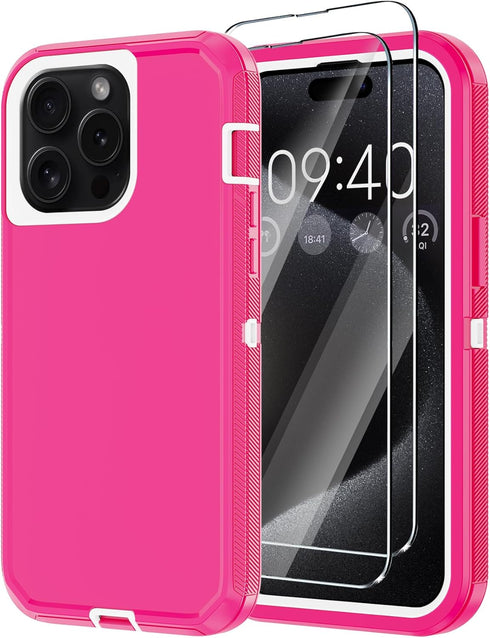 Annymall for iPhone 15 Pro Max Case with 2 Screen Protector,Shockproof Drop Protection Full Body Heavy Duty 3-Layer Military Rugged Durable Phone ...