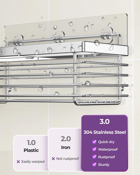 ODesign Shower Caddy 3 Pack SUS304 Stainless Steel-No Drilling-Shower Bathroom Shelves Rack,Rustproof Wall Mounted,Adhesive Shower Shelf Basket Or...