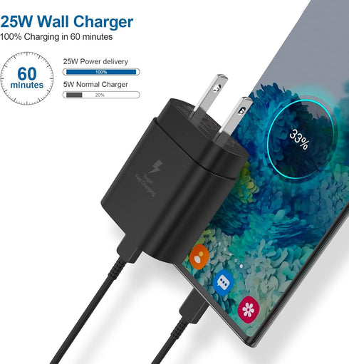 Type C Charger Fast Charging 3Pack 25W USB C Super Fast Wall Charger Block with 10ft Extra Long C to C Charging Cable for Samsung Galaxy S22, iPho...