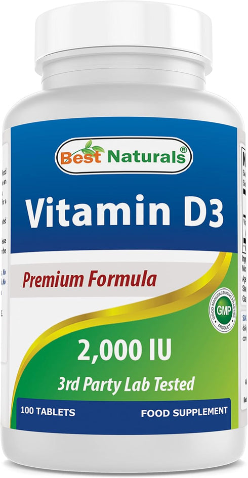 Best Naturals Vitamin D3 2000 IU (50 mcg) - 100 Tablets - 100 Days Supply - Helps Support Immune Health, Strong Bones and Teeth, & Muscle Function...