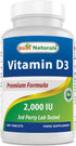 Best Naturals Vitamin D3 2000 IU (50 mcg) - 100 Tablets - 100 Days Supply - Helps Support Immune Health, Strong Bones and Teeth, & Muscle Function...
