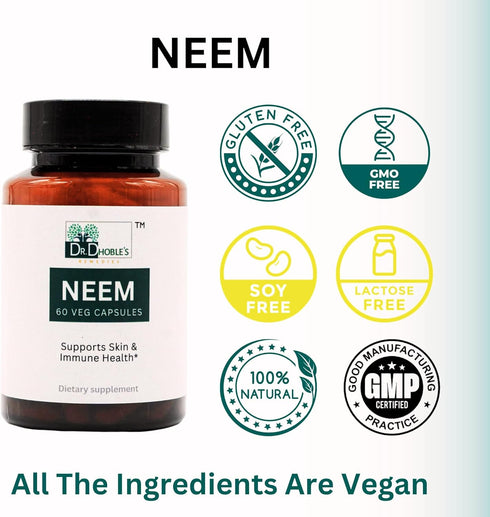Neem Organic Herbal Supplement - Supports Healthy Clear Skin, Immune & Liver Health, Detox, Healthy Inflammatory Response, Vegan, Gluten-Free, 60 ...