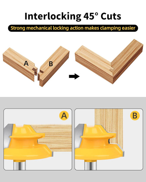 Router Bits, Allmake 3pcs Lock Miter Router Bits 1/4 Shank, 45 Degree Locking Miter Joint Router Bit Set for Woodworking Cabinetry Drawers Shadow ...