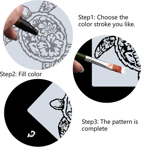 GORGECRAFT 11.8x11.8 Hollow Out Sea Turtle Stencil Ocean Animal Hibiscus Flower Painting Stencils Reusable Large Hawaiian Summer DIY Drawing Templ...