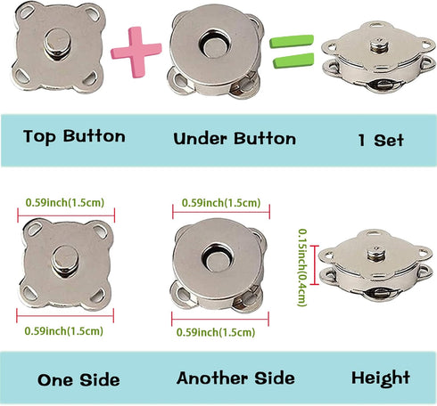 EuTengHao Magnetic Snaps Buttons, Silver Magnetic Purse Snap Clasps, Plum Magnetic Snap Closures for Purses Handbags, 15mm Magnet Button Closure F...