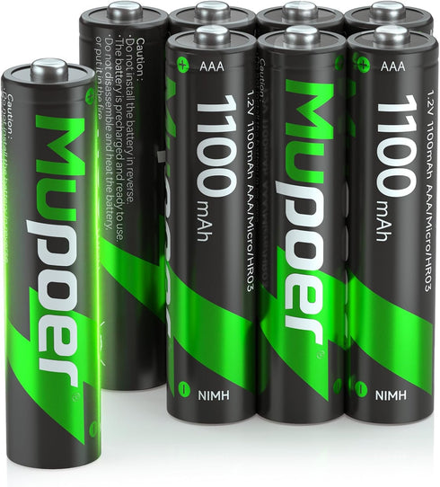 Rechargeable AAA 8 Pack, Ni-MH 1100mAh High Capacity, Long-Lasting and Pre-Charged Triple A Battery...
