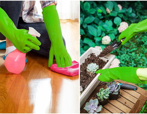 Vgo... 1-Pair Dishwashing Gloves, Reusable Household Gloves, Kitchen Gloves, Long Sleeve, Thick Latex, Cleaning, Washing, Working, Painting, Garde...