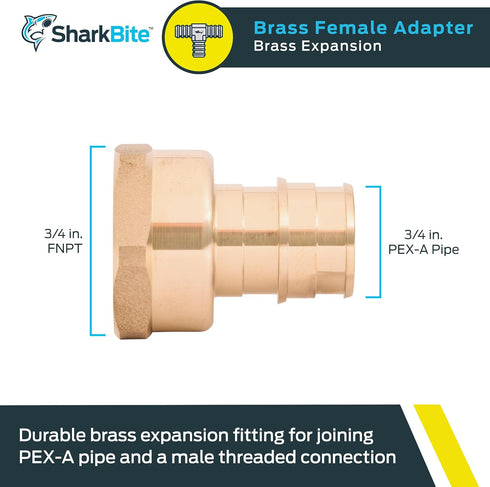 SharkBite 3/4 Inch Expansion FNPT Adapter Fitting for PEX-A Pipe, Brass Plumbing Fittings, Female NPT Adapter for PEX-A Tubing, UAB088LFA...