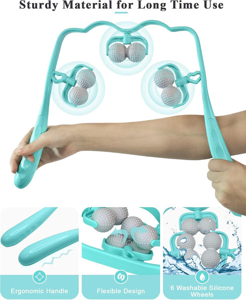 Upgrade Neck Massager, Neck Massager for pain relief deep tissue, 6 Balls Massage Roller,Manual Neck Massager, Shoulder Massager, Handheld Neck an...