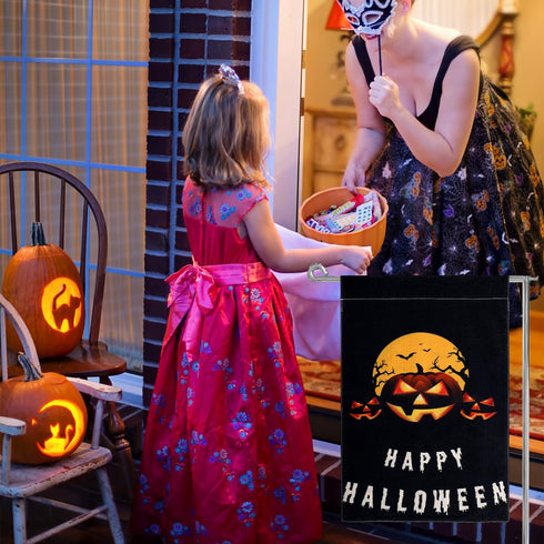 Halloween Garden Flag, 12x18 Inch Double Sided Garden Burlap Flag Scary Pumpkin Bat Dead Tree Garden Banner Halloween Decorations for Home Yard De...